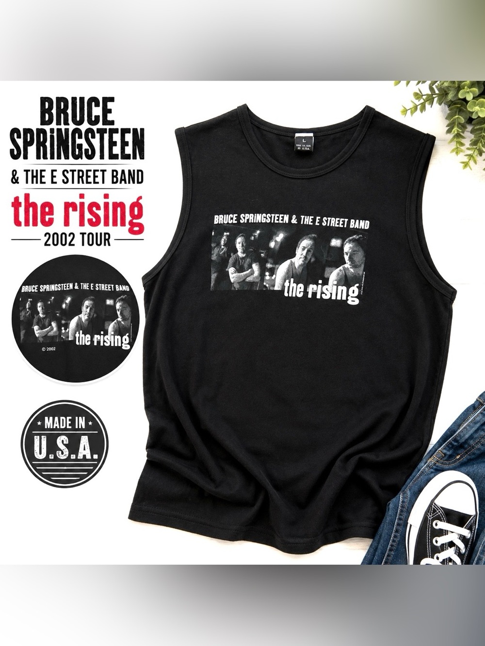 Bruce Springsteen E Street Band The Rising 2002 Tour Tank Top Black L Vintage